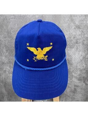 Vintage Eagle Hat Cap Strap Back Blue Rope Patriotic USA One Size Mens 80s
